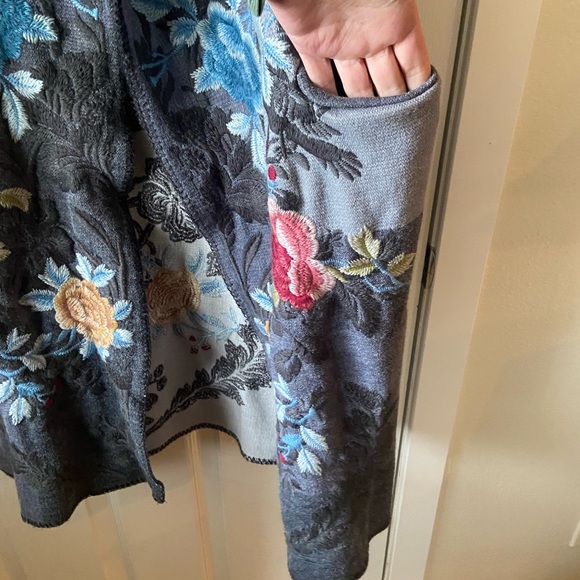 Biya Johnny Was Rocco Hooded Duster Cardigan Sweater Jacket Floral Embroidery - Picture 4 of 9